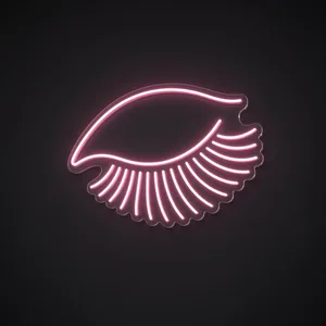 Néon LED Lashes rose, sur plaque en acrylique transparent découpée à la forme