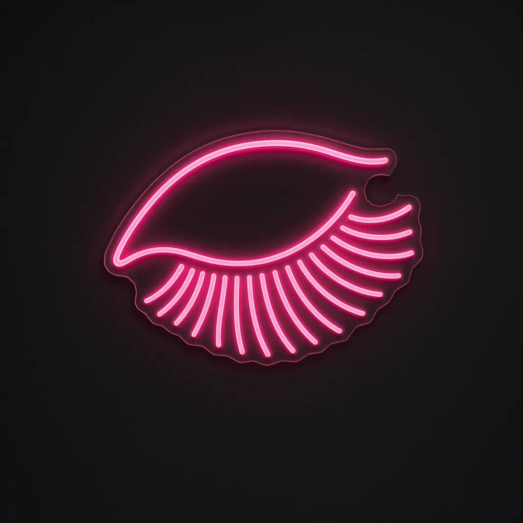 Neon LED Lashes, kolor: różowy, na przezroczystej płycie akrylowej wyciętej po konturze