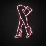 Neón LED Legs en rosa sobre placa de acrílico transparente recortada a medida