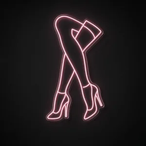 LED-neonbord Legs in roze op transparante acrylplaat, op vorm gesneden