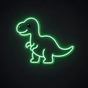 Néon LED Little Dino em verde sobre placa de acrílico transparente recortada