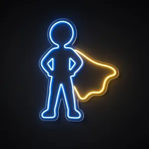 Neon LED Little Hero blu neon e giallo caldo su pannello in plexiglass trasparente sagomato