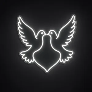 Love Doves LED neon sign in cool white on a clear cut-to-shape acrylic backboard