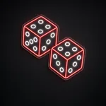 Néon LED Lucky Dice rouge et blanc froid, sur plaque en acrylique transparent découpée à la forme