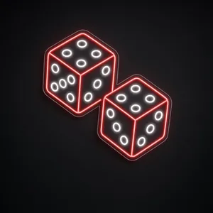 Lucky Dice LED neon sign in red and cool white on a clear cut-to-shape acrylic backboard