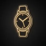 Néon LED Luxury Watch blanc chaud, sur plaque en acrylique transparent découpée à la forme