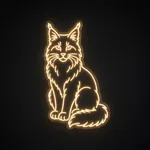 Néon LED Maine Coon em branco quente sobre placa de acrílico transparente recortada
