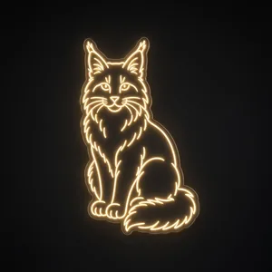 Néon LED Maine Coon blanc chaud, sur plaque en acrylique transparent découpée à la forme