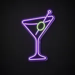 Néon LED Martini Glass violet et vert, sur plaque en acrylique transparent découpée à la forme