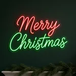 Néon LED Merry Christmas allumé, mis en situation dans un intérieur
