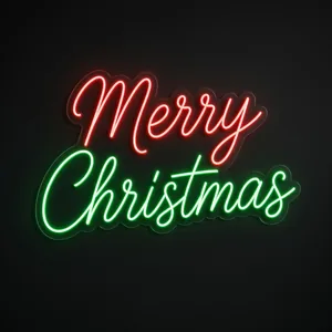 Neon LED Merry Christmas rosso e verde su pannello in plexiglass trasparente sagomato