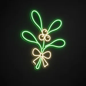 Neon LED Mistletoe verde e bianco caldo su pannello in plexiglass trasparente sagomato