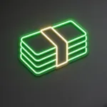 Brandend LED-neonbord Money Stack in een interieur