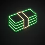 LED-neonbord Money Stack in groen en warmwit op transparante acrylplaat, op vorm gesneden