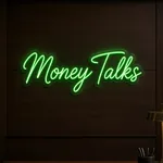 Néon LED Money Talks allumé, mis en situation dans un intérieur