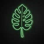 Néon LED Monstera Leaf vert, sur plaque en acrylique transparent découpée à la forme