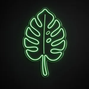 Neón LED Monstera Leaf en verde sobre placa de acrílico transparente recortada a medida