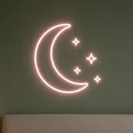 Moon and Stars LED neon sign switched on in a real interior