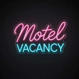Neon LED Motel rosa e turchese su pannello in plexiglass trasparente sagomato