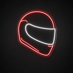Neon LED Motorcycle Helmet rosso e bianco freddo su pannello in plexiglass trasparente sagomato