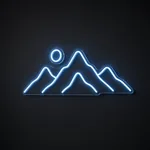 Néon LED Mountain Moon bleu neon, sur plaque en acrylique transparent découpée à la forme