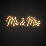 Neón LED Mr & Mrs en blanco cálido sobre placa de acrílico transparente recortada a medida