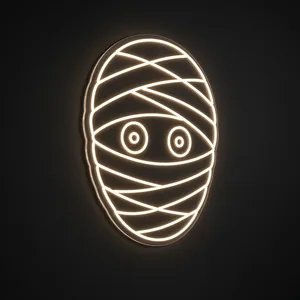 Neon LED Mummy (ciepła biel) na przezroczystej płycie akrylowej wyciętej po konturze