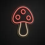 Neon LED Mushroom rosso e bianco caldo su pannello in plexiglass trasparente sagomato