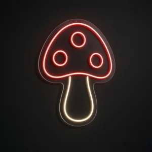 Neon LED Mushroom rosso e bianco caldo su pannello in plexiglass trasparente sagomato