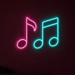 Neón LED Music Notes encendido en un interior real