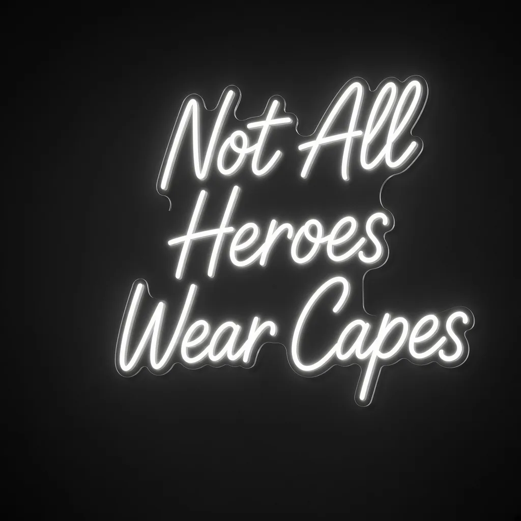 Néon LED Not All Heroes Wear Capes blanc froid, sur plaque en acrylique transparent découpée à la forme