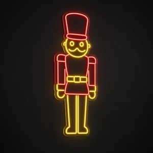Neon LED Nutcracker rosso e giallo caldo su pannello in plexiglass trasparente sagomato