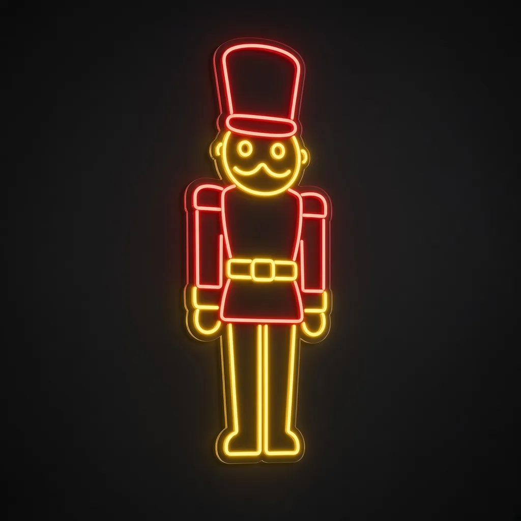 Néon LED Nutcracker rouge et jaune chaud, sur plaque en acrylique transparent découpée à la forme
