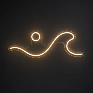 Neón LED Ocean Wave en blanco cálido sobre placa de acrílico transparente recortada a medida
