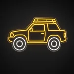 Néon LED Off-Road 4x4 jaune chaud et blanc froid, sur plaque en acrylique transparent découpée à la forme