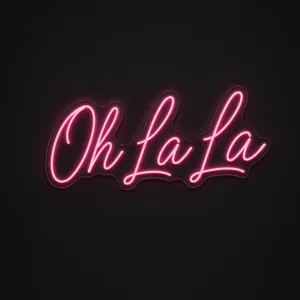 Neon LED Oh La La (róż) na przezroczystej płycie akrylowej wyciętej po konturze