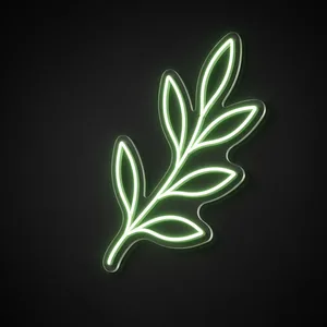 Neón LED Olive Branch en verde sobre placa de acrílico transparente recortada a medida