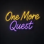 Néon LED One More Quest jaune chaud et violet, sur plaque en acrylique transparent découpée à la forme