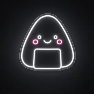 Neon LED Onigiri bianco freddo e rosa su pannello in plexiglass trasparente sagomato