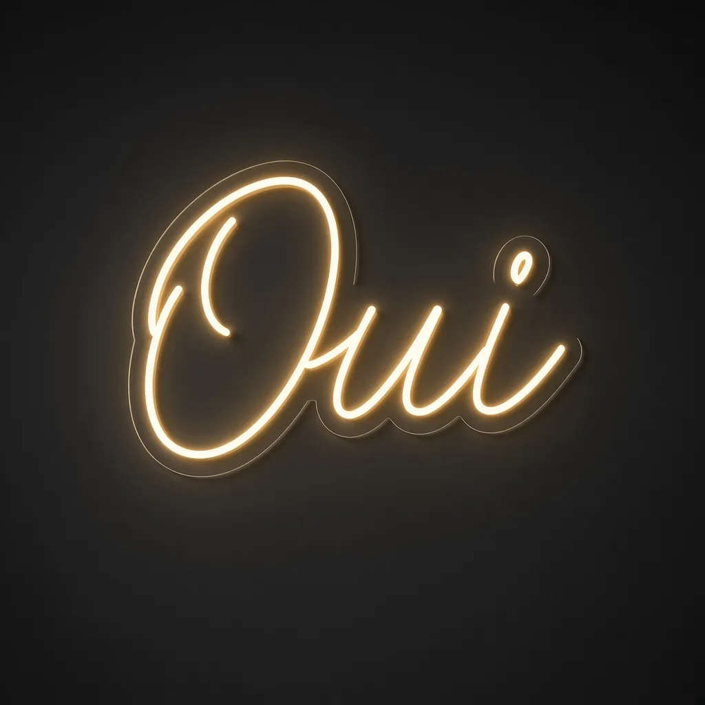 LED-neonskylt Oui i varmvit på genomskinlig, formskuren akrylplatta