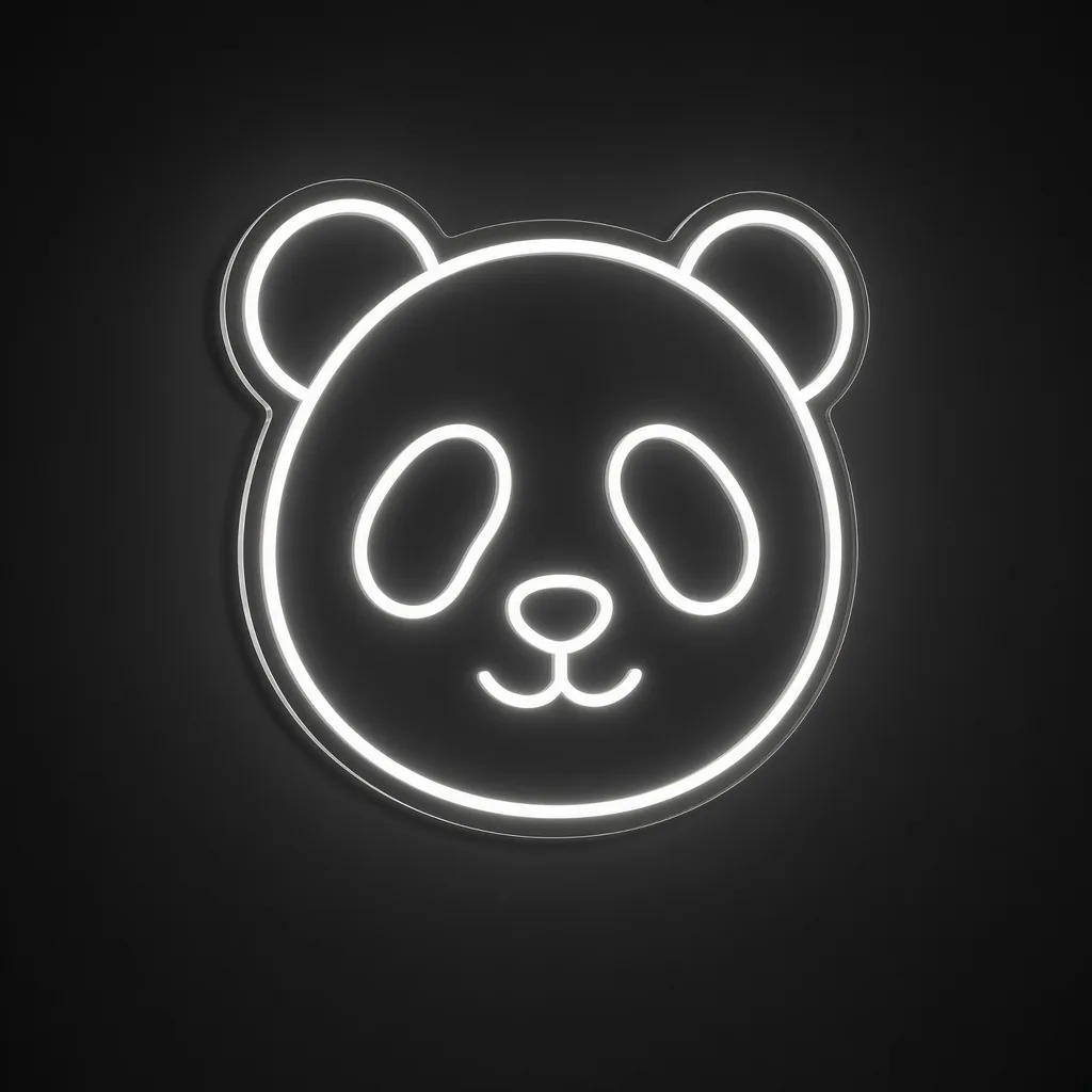 Neon LED Panda (zimna biel) na przezroczystej płycie akrylowej wyciętej po konturze