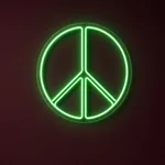 Néon LED Peace Sign allumé, mis en situation dans un intérieur