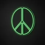 Néon LED Peace Sign vert, sur plaque en acrylique transparent découpée à la forme