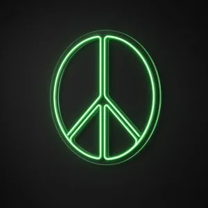 Neón LED Peace Sign en verde sobre placa de acrílico transparente recortada a medida