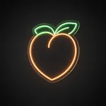 LED-neonbord Peach in oranje en groen op transparante acrylplaat, op vorm gesneden