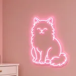 Neon LED Persian Cat acceso, ambientato in un interno