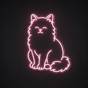 Néon LED Persian Cat rose, sur plaque en acrylique transparent découpée à la forme