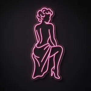 LED-neonbord Pin-Up in roze op transparante acrylplaat, op vorm gesneden