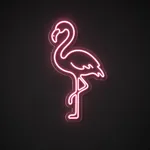 Pink Flamingo LED neon sign in pink on a clear cut-to-shape acrylic backboard