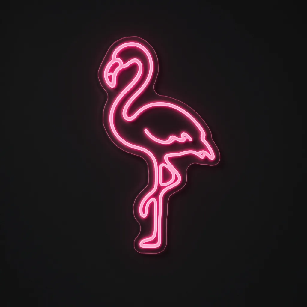Neon LED Pink Flamingo, kolor: różowy, na przezroczystej płycie akrylowej wyciętej po konturze